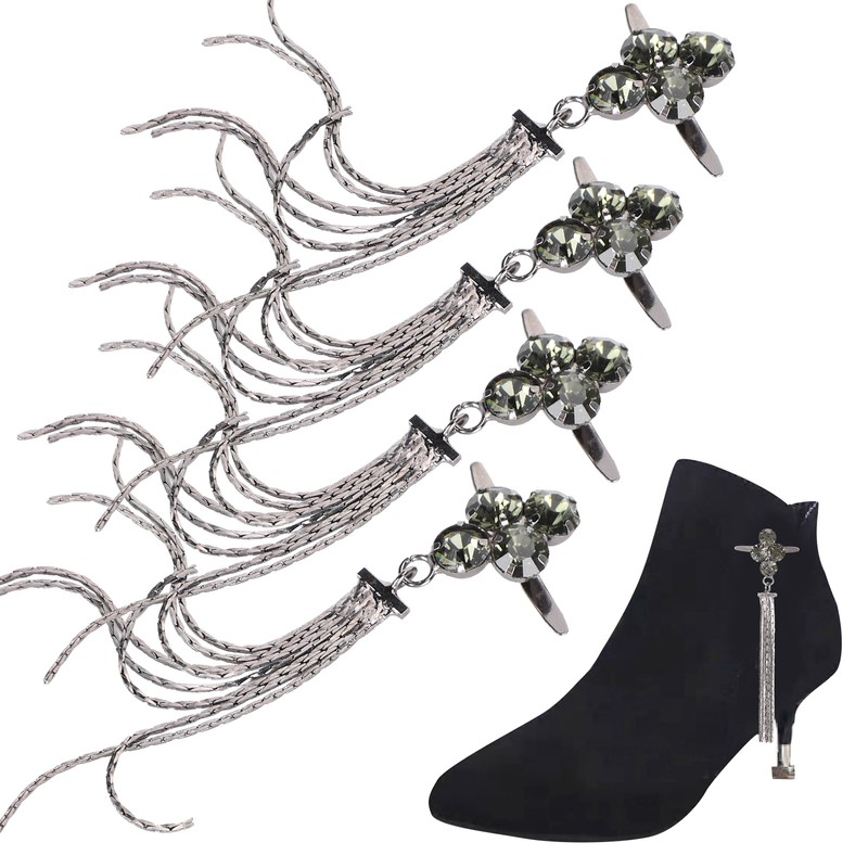 4Pcs Shoe Clips 4 Diamond Tassel Claw Chain Women's Boots