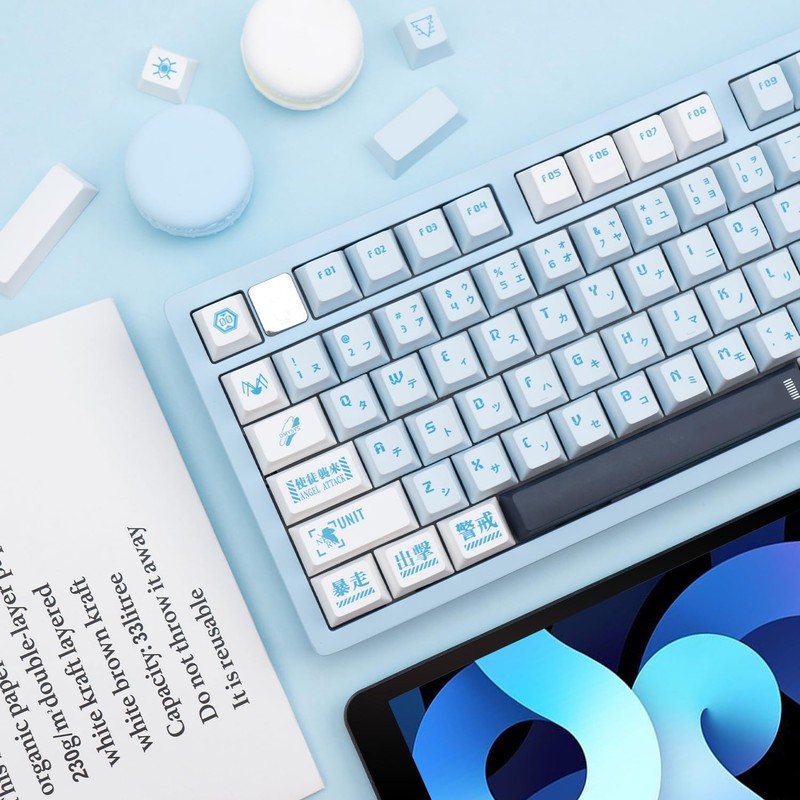 TIMSEKER PBT Keycaps 143 Keys Blue Keycaps Dye-Sublimation Anime Keycap