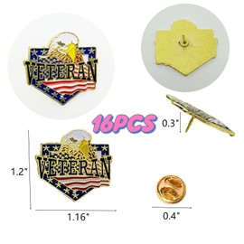 TANG SONG 16 Pcs White Eagle American Flag Lapel Pins Solid Metal USA Flag Lapel Pins Badge Pins Brooch for Suit Jacket