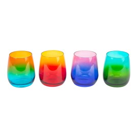Haelo Ombre Rainbow - 3.5 Inch - 12 Ounce Stemless Wine Glass; Set of 4