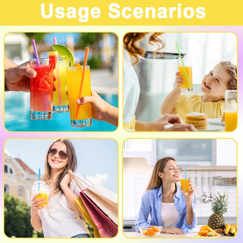 ZBXSNK 100Pcs Colourful Reusable Plastic Straws, Food-Grade & Odourless