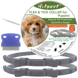 Flea and Tick Collar for Puppies - 12-Month Natural Protection - Safe & Effective Flea and Tick Prevention - Includes Flea Comb and Tweezers, 2-Pack
