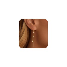 FDEETY Earrings for Women 14K Brass Elegant Long Tassels Fashion with Chains Stud Earrings Ideal Party Wedding and Special Occasions, Einzelgröße, Brass, Brass.