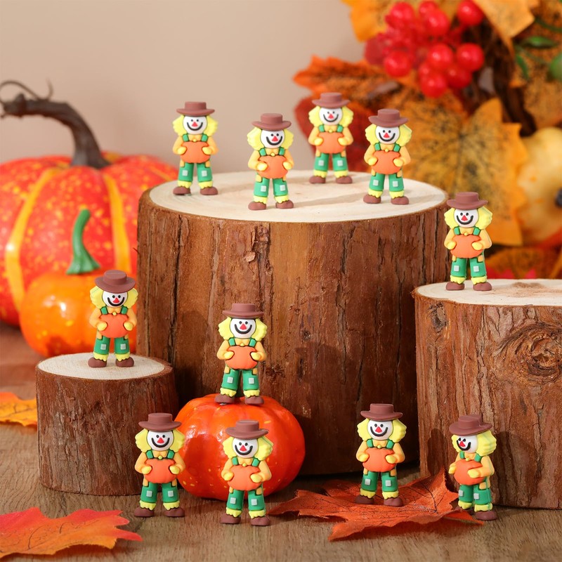 Beeveer 50 Pcs Thanksgiving Pumpkin Scarecrow Figurines, Small Harvest Scarecrows