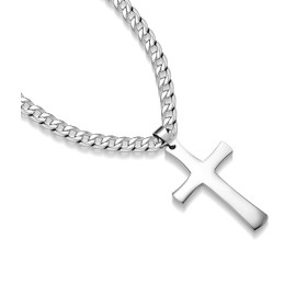 Jewow Stainless Steel Men's Necklace Cross Pendant with 7 mm Wide Curb Chain, Stainless Steel