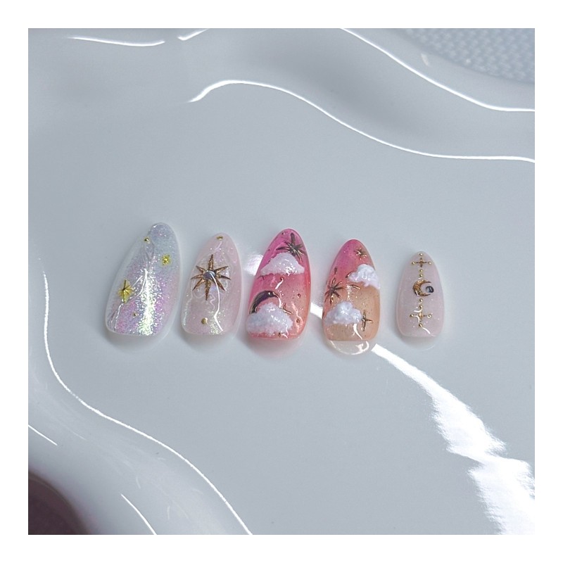Real gangster Sunset Moonstella handmade nail tips - Almond /