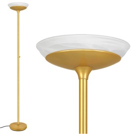 BoostArea Torchiere Floor Lamp, 24W Super Bright LED Standing Lamp, 3000K Stepless Dimmable Pole Lamp with Rotary Switch, 70 Inch Tall Metal Modern Floor Lamps for Living Room/Bedroom/Office/Den, Gold