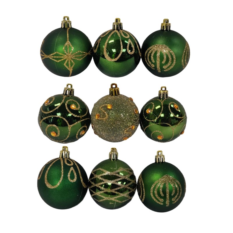 Premier 9 x 60mm Green Decorated Baubles