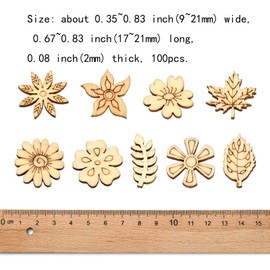 KitBeads 100pcs Random Wooden Flower Ornaments Autumn Thanksgiving Wooden Leaf Embellishments Floral and Leaf Wooden Cutouts for Crafts DIY