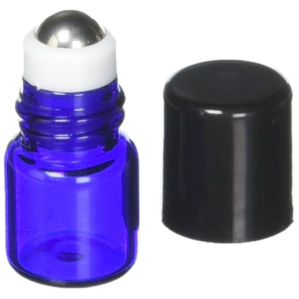 True Essence 1 ml, (1/4 Dram) Cobalt Blue Glass Micro Mini Roll-on Glass Bottles with Metal Roller Balls - Refillable Aromatherapy Essential Oil Roll On (12)