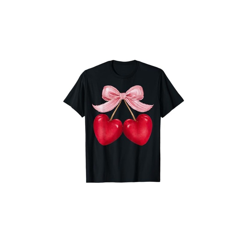 Coquette Pink Bow Cute Cherry Heart Valentine Love T-Shirt