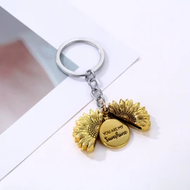 Moonffay Llavero de girasol con texto en inglés «You Are My Sunshine» con medallón abierto, inspirador, portátil, para mujeres y niñas, Gold-you Are My Sunshine, Median size