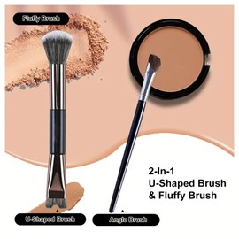 2-In-1 Nose U-Shaped Contour Brush, Dual End and Fluffy Brushes,Face Makeup Brushes, 2PCS Precision Makeup Brush for Nose Sculpting Defining Highlighting