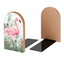 Tropical Leaves Plants Flamingos Book Ends Decorative Wood Bookends for Shelves Kids Room Desk Home Office Book Stoppers for Magazines,Books, DVDs, 1 Pair/2 Pieces(5x3.1 in)