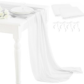 2Packs White Table Runners 10Ft Chiffon Table Runners 28x120 inch Long Table Runners Romantic Table Runners Rustic Gauze Table Cloth for Wedding Bridal Shower Birthday Party Table Decor