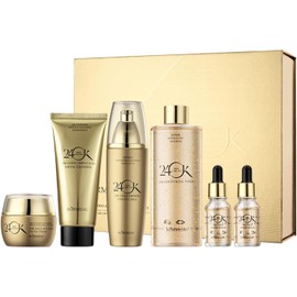 Kit Cuidado Facial 24k Pure Gold, 6 Piezas Colgeno Oro y Srum Antiarrugas Set Skincare