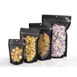 PackFreshUSA: 5 Mil Black & Clear Stand-Up Pouches - Professional Flexible Packaging - Resealable - Seal-Top - Heat-Sealable - Hang Hole - Tear Notch - Large 6x9.5x3.5-100 Pack