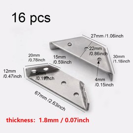 Angle Metal – Pack of 16 Angle Connectors, Furniture Connectors, Angle Corner Braces, Stainless Steel Angle Corner Connectors, for Mounting Angle Bracket, Furniture, Table, Chair, Bookcase, Wood,