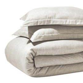 Superior Melange Flannel Cotton Duvet Set, Ultra-Soft Textured Duvet Cover, Modern, Farmhouse Bedding, Basics, Comforter or Duvet Insert Cover, with Pillow Shams, Full/Queen, Beige