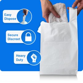 Adult Nappy Disposal Bags White | 200 Pack | 10% Thicker Nappy Sacks | Odour Free Sanitary Disposal Bags | Easy Tie Handles