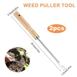 NQEUEPN 2pcs 12" Dandelion Tool, 2-Pronged Manual Thistles Tool with Wooden Handle Portable Dandelion Fork