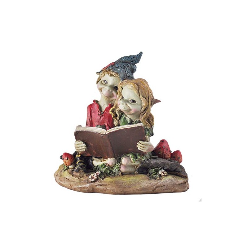 Pixie Pärchen Lesen, Skulptur, magisches Geheimnis, hochwertige Gartendekoration, Figuren Elfe