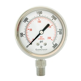 2-1/2" All Stainless Steel Oil Filled Pressure Gauge - 1/4" NPT Lower Mount 3,000PSI