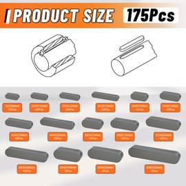 HASAOMOI 175pcs Woodruff Key Stock Assortment,15 Popular Sizes of 8mm-30mm Stainless Steel Half Moon Keys, Parallel Drive Shaft Keys Set Kit for Fasteners Mechanical Industry Crankshaft