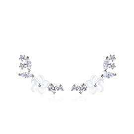 Quke Women's 925 Sterling Silver Cubic Zirconia Crystal Cute Plum Shape Ear Clamp Stud Earrings for Women and Girls