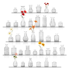 Juego de 36 Jarrones de Vidrio - Floreros de Vidrio Pequeños para Decoración de Centro de Mesa de Boda,Floreros Decorativos para Mesa con Diseño Clásico, Floreros de Cristal para Bodas/Hogar (36)