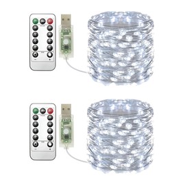 Clearhill USB Fairy Lights 2Pack,33ft/10M White 100LED USB Cooper Wire String Lights with Remote Control, 8 Modes, Timing & Dimmable for Christmas Bedroom Indoor Outdoor Decor