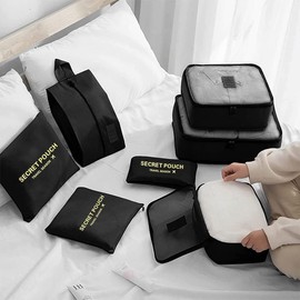 Fxkoolr 7 Set Packing Cubes Packing Organizers Travel Luggage Organizers for Suitcase Travel Accessories with Laundry Bag & Shoe Bag, Black