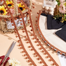 PH PandaHall - Bolas de pompones de 22 yardas, ribete de flecos, flecos de 24 mm, cinta de coser café, pompones, borlas de encaje para costura, ropa, manualidades, fiesta, decoración del hogar, bolas de 8 mm