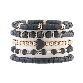 RISHEGAE Heishi Beaded Stretch Bracelets for Women Stackable Polymer Clay Beads Bracelets Friendship Boho Summer Beach Bracelet Jewelry Set