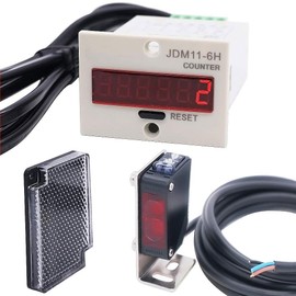 Twidec/6 Digits 0-999999 Customer Traffic Counter 100V-240VAC LED Auto Display Digital People Counter + 0-2M NPN Photoelectric Switch Sensor R61+ Holder + Reflector Panel