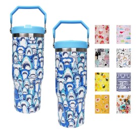 Sps 30 oz Shark Flip Straw Tumbler with Top Handle - Insulated Reusable Vacuum Tumbler with Flip Straw and Handle for Home, Office, Car