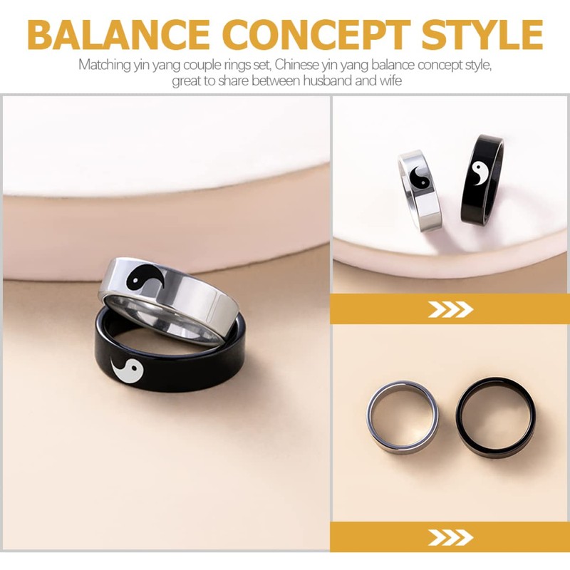 SAFIGLE 2sets 2pcs Couple Rings Decorative Tai Chi Gossip Sign
