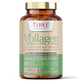 Time Health Vollagen? Advanced Vegan Collagen - 18 Amino Acid Complex in Ratio of Collagen - Studied Effectiveness - 120 Capsules - Vegetarian - Zero Additives - Pullulan