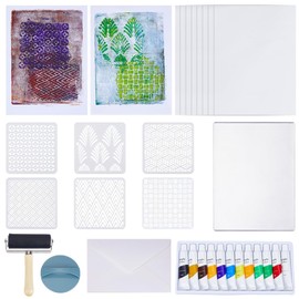 WEBEEDY Geldruckplatten-Set Geometrisches Druckset Enthält 12.7X17.8cm Wiederverwendbare Gelatineplatte Schablonen Acrylfarbe Werkzeuge Und Anleitung Für Erwachsene Anfänger