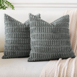 JOTOM Corduroy Soft Striped Decorative Throw Pillow Covers 24x24 Inch Square Cushion Covers 60x60 cm Boho Home Decor Pillowcases Cushion Case for Sofa Couch Living Room Bed Set of 2 (Smoky Grey)