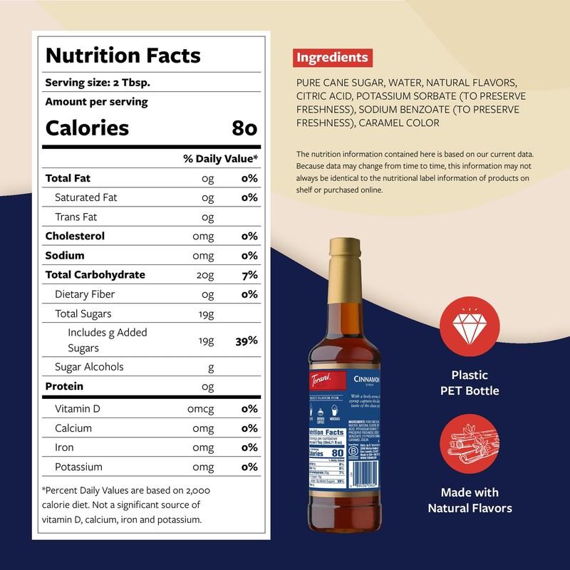 Torani Coffee Syrup, Cinnamon Flavored Syrup for Drinks, Pump Included,