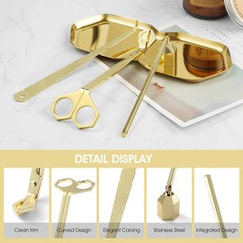PATOISE 3-in-1 Candle Accessory Set, Wick Trimmer, Candle Snuffer, Wick Spoon, Stainless Steel Material Perfect for Candle Lovers(Gold)