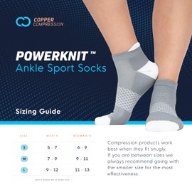 Copper Compression Calcetines para mujeres y hombres | Calcetines de compresión Powerknit para correr, ciclismo y alivio del dolor | Calcetines de fascitis plantar de 15 a 20 mmHg con soporte acolchado para el arco - 3 pares pequeños multicolor, Multicol