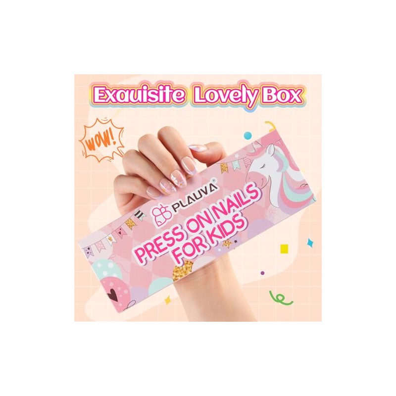 Plauva 26 uñas postizas para niños, diseño de margaritas moradas