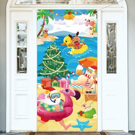HOWAF Christmas July Door Cover, July Christmas Door Banner Party Decoration for Summer Xmas Mele Kalikimaka Party Supplies Santas Hawaiian Xmas Banner