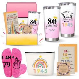 Zyphoria 80th Birthday Gifts for Women, 80 1945 Year Old Gift for Woman, Cool Happy Birthdays Decorations Presents Basket for Ladies Turning-80, Funny 80 & Fabulous Tumblers for Her Mom Grandma Aunt