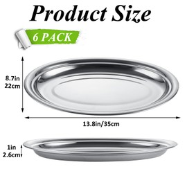 CYEAH 6 Pcs Stainless Steel Oval Platter, Heavy Duty Sizzling Platter, 14 in Large Silver Serving Trays, Metal Sizzler Plates Decorative Silver Plates for Table Decor Food Sushi Appetizer