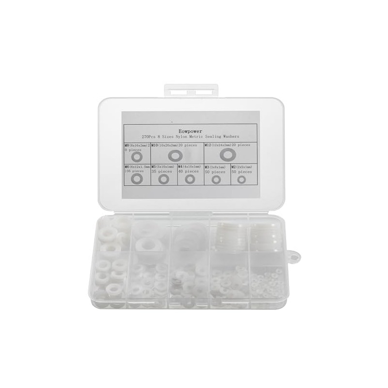 Eowpower 270 Pieces 8 Sizes Nylon Metric Sealing Washers Assortment