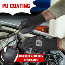 HLDD HANDLANDY Safety Work Gloves PU Coated-12 Pairs,Black Seamless Knit Glove with Polyurethane Coated Smooth Grip on Palm & Fingers, for Men and Women, Ideal for General Duty Work, Black, Medium