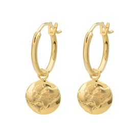 float Women's Gold Earrings "World Map" 925 Sterling Silver and 18 Carat Gold-Plated, Sterling Silver Brass
